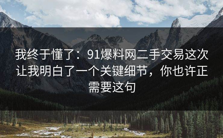 我终于懂了：91爆料网二手交易这次让我明白了一个关键细节，你也许正需要这句  第1张