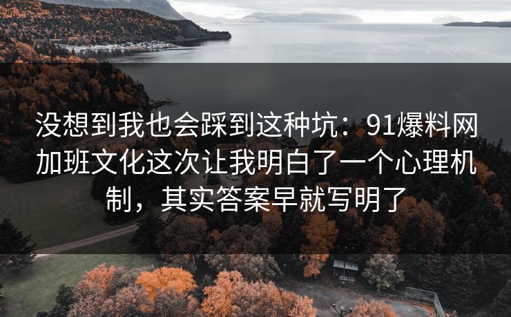 没想到我也会踩到这种坑：91爆料网加班文化这次让我明白了一个心理机制，其实答案早就写明了  第1张