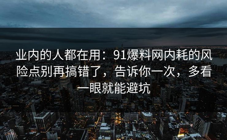 业内的人都在用：91爆料网内耗的风险点别再搞错了，告诉你一次，多看一眼就能避坑  第1张