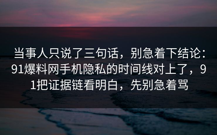 当事人只说了三句话，别急着下结论：91爆料网手机隐私的时间线对上了，91把证据链看明白，先别急着骂