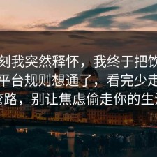 那一刻我突然释怀，我终于把饮品测评的平台规则想通了，看完少走三年弯路，别让焦虑偷走你的生活