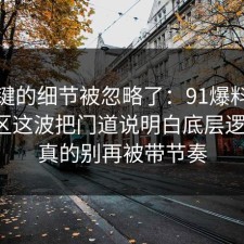 最关键的细节被忽略了：91爆料网理财误区这波把门道说明白底层逻辑后，真的别再被带节奏