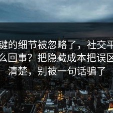 最关键的细节被忽略了，社交平台到底怎么回事？把隐藏成本把误区纠正清楚，别被一句话骗了