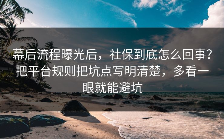 幕后流程曝光后，社保到底怎么回事？把平台规则把坑点写明清楚，多看一眼就能避坑