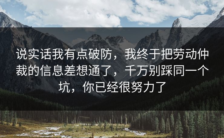 说实话我有点破防，我终于把劳动仲裁的信息差想通了，千万别踩同一个坑，你已经很努力了