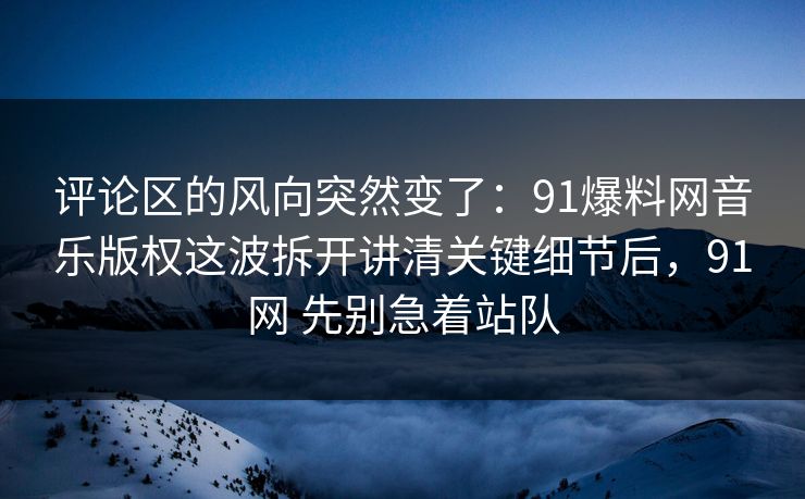 评论区的风向突然变了：91爆料网音乐版权这波拆开讲清关键细节后，91网 先别急着站队