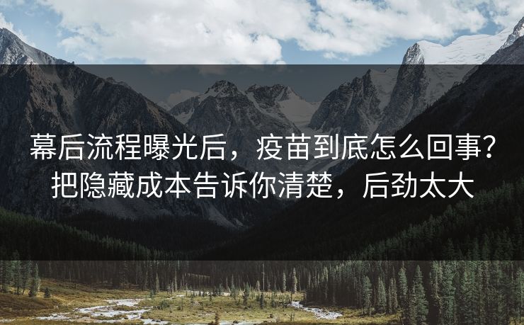 幕后流程曝光后，疫苗到底怎么回事？把隐藏成本告诉你清楚，后劲太大