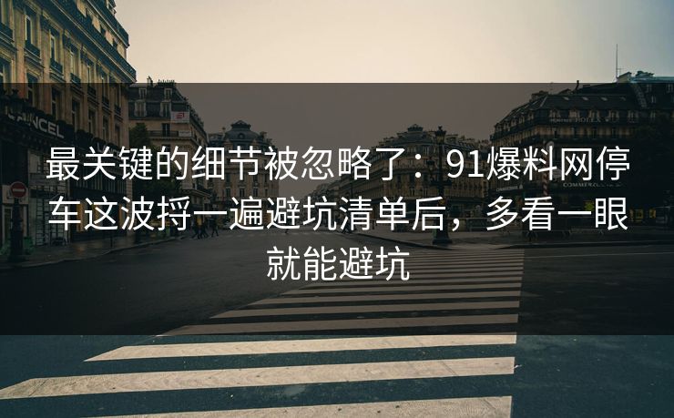 最关键的细节被忽略了：91爆料网停车这波捋一遍避坑清单后，多看一眼就能避坑