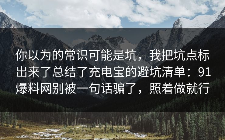 你以为的常识可能是坑，我把坑点标出来了总结了充电宝的避坑清单：91爆料网别被一句话骗了，照着做就行  第1张