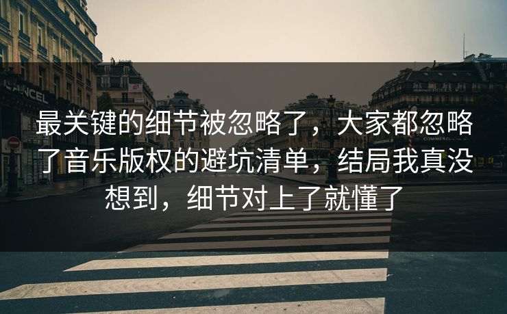 最关键的细节被忽略了，大家都忽略了音乐版权的避坑清单，结局我真没想到，细节对上了就懂了  第1张